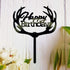 Antlers Happy Birthday Cake Topper Party Decorations (Black Acrylic)