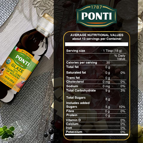8.82 oz Ponti Organic Glaze with Balsamic Vinegar of Modena, Grape Must Italian Organic Balsamic Vinegar Glaze