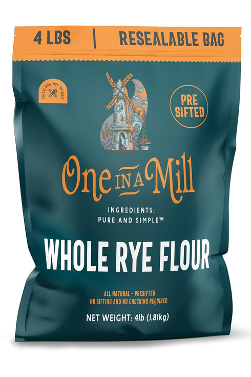 ONE IN A MILL Whole Rye Flour 4LB |100% All-Natural Unbleached Pre-sifted Bread Flour for Baking