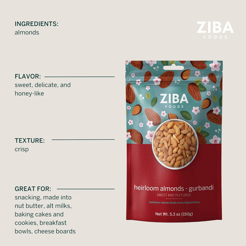 Ziba Foods Heirloom Gurbandi Raw Almonds, 5.3 lbs | Non-GMO, Vegan, Whole 30, Keto & Paleo Superfood High In Protein &