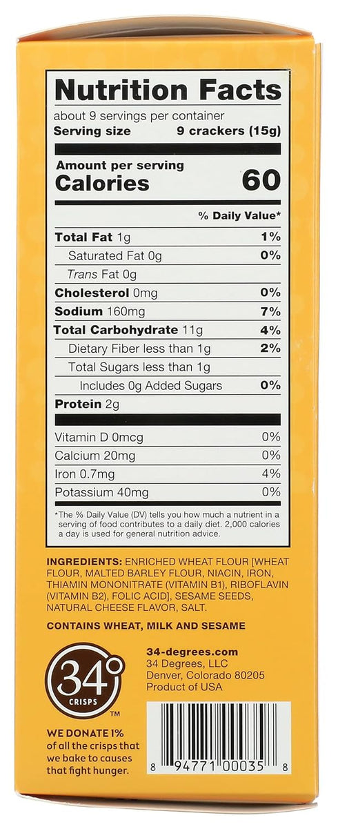 34 Degrees Sesame Crisps - Thin, Light & Crunchy Crisps, Single Pack (4.5oz)