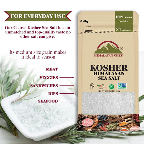 Himalayan Chef Kosher Sea Salt, Fine Grain, Non-Iodized, All Natural - 48 Ounce (Pack of 2)