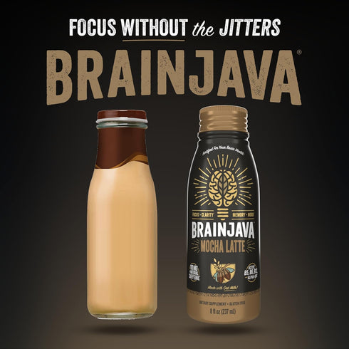 BrainJava 110 8 Oz, 4 Pack Oat Milk Mocha Latte, MG Caffeine, Ready to Drink Beverage With L Theanine, Vitamin C
