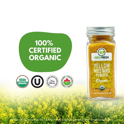 1.76 oz Geo-Fresh Organic Yellow Mustard Powder - Dry Mustard Powder for Cooking - Ground Yellow Mustard Seed - Stone