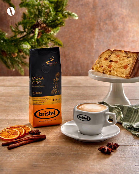 Bristot Moka Oro Ground Coffee | Italian Espresso | Medium Roast | 8.8oz/250g | For Moka, French Press, Pour Over