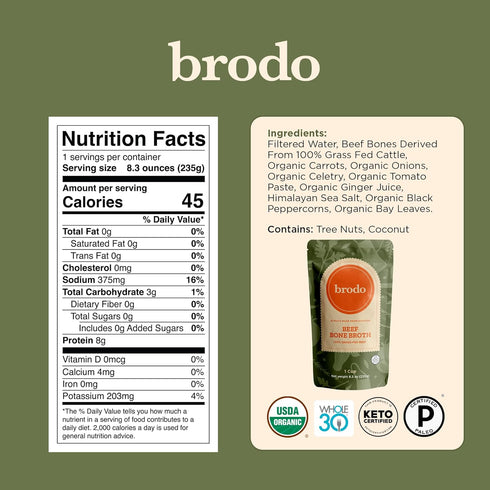 Pack 100% Slow-Simmered (6x 8.3oz) Brodo Classic Variety with Collagen & Protein, Includes Organic Chicken, Grass-Fed