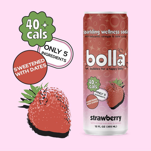 5 12 pack Strawberry Sparkling Wellness Soda - Naturally sweetened with dates - Crafted with balsamic vinegar - simple