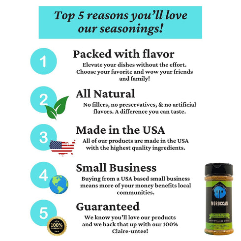 4.5oz Claire's Kitchen Moroccan Seasoning Rub/Savory All Natural Blend/Lemon, Pepper, Garlic Rub/Poultry, Steak, Pork