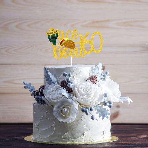 Taco Bout 60 Birthday Cake Topper, Fiesta 60th Birthday Party Glitter Decoration, Fabulous Sixty, Mexican Summer