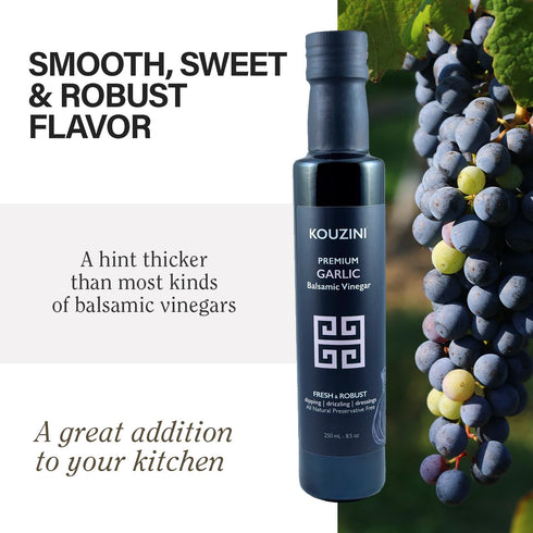 250ml Kouzini Ultra Premium Garlic Balsamic Vinegar, Aged Balsamic Vinegars from Modena, Italy, Premium, Smooth