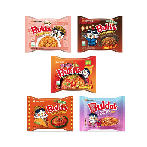 Samyang Buldak Chicken Stir Fried Ramen Korean Ramen (5 Flavor Combo, 5