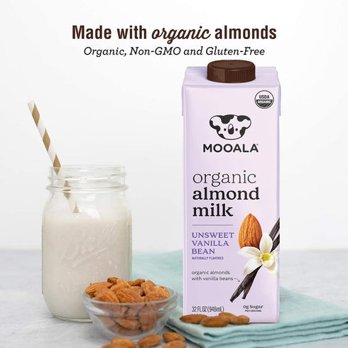 32 oz (Pack 6) Mooala Organic Vanilla Bean Almond Milk Unsweetened fl of Shelf-Stable, Lactose Free, Gluten-Free