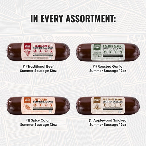 Summer Set, 12oz 4-Pack, Farmers Market, Gluten Free, Keto, Paleo, Low Sodium, Low Sugar, Sausage Gift Variety