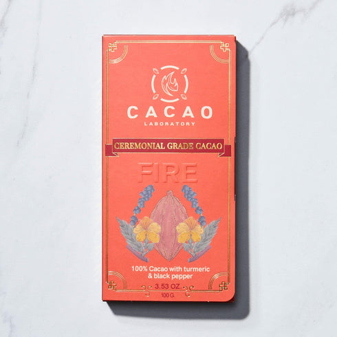 Cacao Lab Single-Origin Ceremonial Cacao | Fire Blend: 100% ceremonial-grade cacao with turmeric and