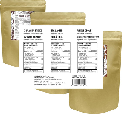 4oz Set, Soeos Cinnamon Sticks Bulk + Star Anise Whole + Whole Cloves Bulk, Each, All Natural, No Preservative, Starter
