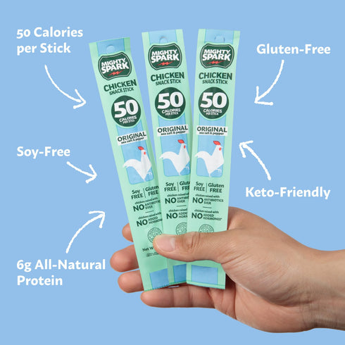 6g 12 Count Mighty Spark Chicken Snack Sticks - Original Sea Salt & Pepper- of Protein, No Antibiotics Ever, No