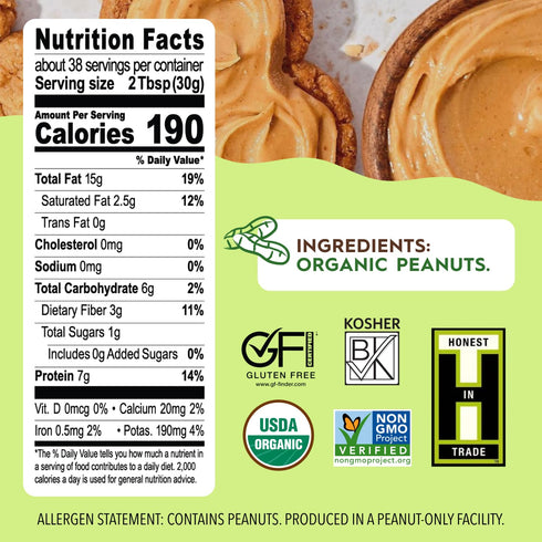 2.5 1 (40 oz) Once Again Organic Crunchy Peanut Butter No Sugar Added - Large Pound Jar - Single Ingredient, Unsalted