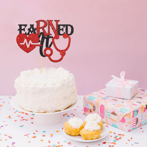 Halodete Earned It Cake Topper - Congrats Nurse Cake Decor - RN BSN - Medical Nursing School Graduation Party