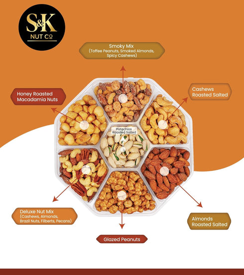 S&K Nut Co. Mothers Day Nuts Gift Tray, Gourmet Mixed Nuts Assortment With Sweet And Roasted Salted Varieties, Ready