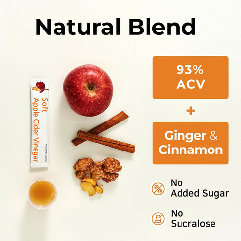 MODERN GURU Packets 93% Packets (21 Count) Apple Cider Vinegar with the Mother ACV Drink Sticks | ACV with Ginger