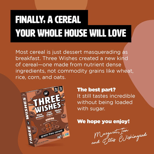 8g 3g 6-Pack Three Wishes Grain-Free Protein Breakfast Cereal, Protein and Fiber - Healthy, Low-Sugar Breakfast Cereal