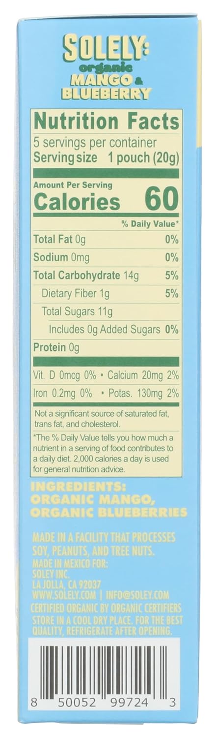 Gummies (5 8 40 (3.5 oz) SOLELY - Organic Mango & Blueberry Whole Fruit Bags per Box, boxes) - Real Fresh Fruit