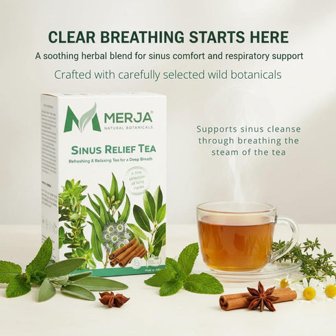 100% 250gr 8.82 oz (Pack 2) Merja Herbs Sinus Relief Tea - For Sinus Cleanse - Reduce Sinus Discomfort - Caffeine Free