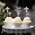 Ercadio 24 PCS Silver Glitter God Bless and Baptism Cupcake Toppers, Cross Cupcake Picks, Christian Party Supplies