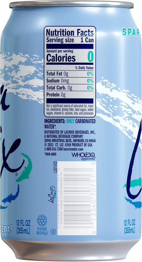 12 Oz (pack 8) LaCroix Sparkling Water, Pure, Fl