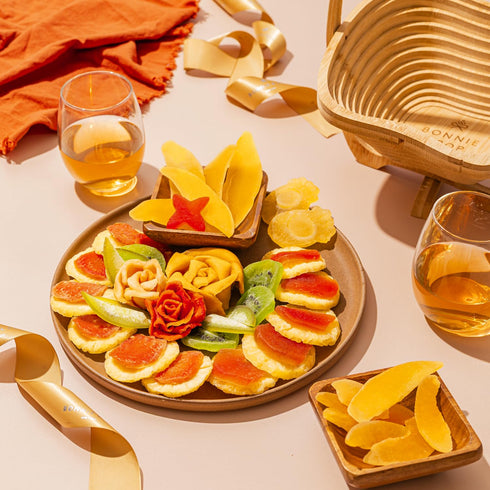 Dried Fruit Gift Basket with Wooden Tray Healthy Gourmet Snack Box Variety Holiday Food Tray for Corporate, Sympathy