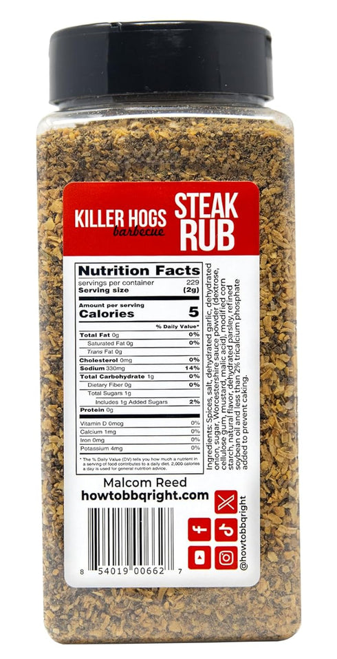 16.2 oz Killer Hogs Steak Rub Championship BBQ, Smoking, and Grilling Seasoning for Beef, Burgers, and Pork Chops