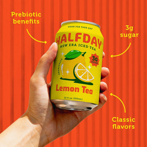 12 Oz Halfday, Prebiotic Lemon Iced Tea, Fl Can