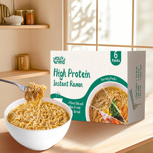 (32g) 6 Packs VOLO VERO High Protein Instant Ramen Soup Cup Variety Flavor (Chicken, Spicy Beef, Pork Tonkotsu)