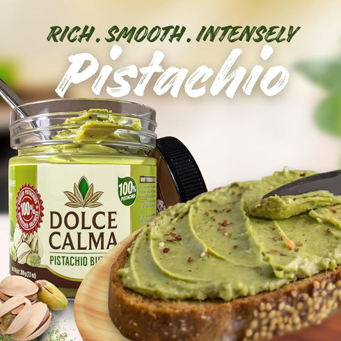 200g (7oz) 100% Dolce Calma Turkish Pistachio Butter Spread Pistachios, One Ingredient, Unsweetened, Pure, Glass Jar
