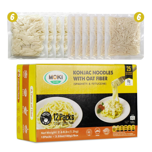 12 Pack 0-Fat,Sugar 3.53 oz MOKI Konjac & Oat Fiber Pasta Bundle - Low Carb Keto Shirataki Noodles, Low Calorie