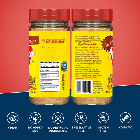 2-Pack 2.25 Oz Spike Garlic Seasoning, Salt-Free Pure Garlic Granules, No Added Flow Agents, Ea