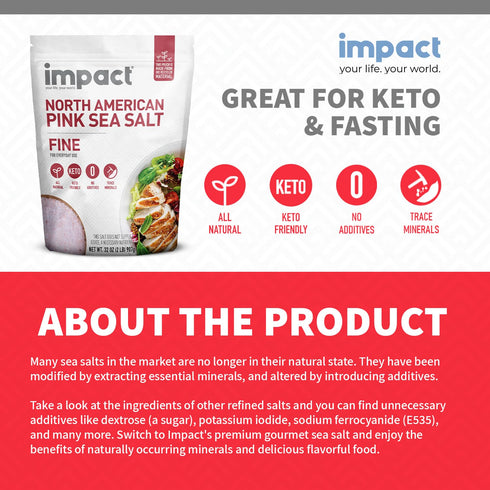 2lb Impact - Fine Grain North American Pink Sea Salt - Low-Carb Friendly Non-GMO Gluten-Free Trace Minerals