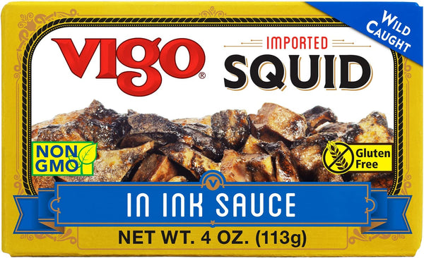 Vigo Premium Imported Canned Seafood, Squid in Ink Sauce, Specialty Flavored, Perfect
