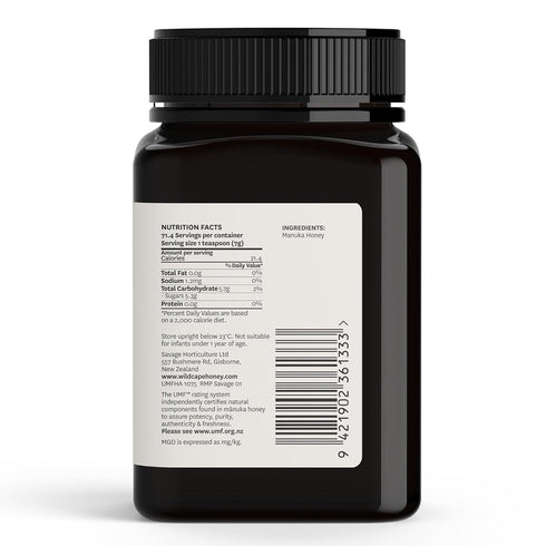10+/MGO 263+ 100% 17.6 oz (Pack 1) WildCape Manuka Honey Certified UMF - Pure, Raw, Unpasteurized, Non-GMO, Made in New
