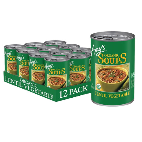 Amys, Vegan Lentil Vegetable Soup, Gluten Free, Made With Organic Vegetables, Canned