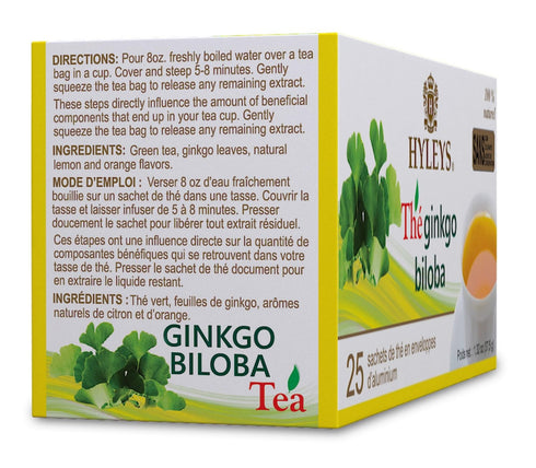 Hyleys Ginkgo Biloba Green Tea, Brain Support Blend with Citrus, 100% Natural, 25 Tea Bags