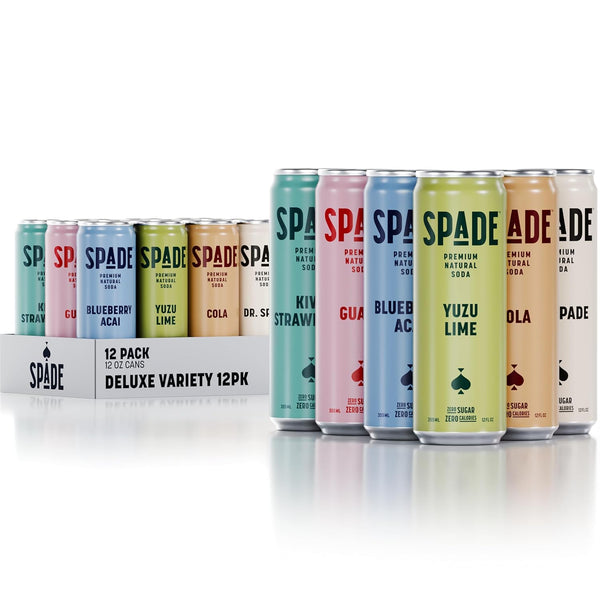 Spade Soda Deluxe Variety 12 Pack, Premium All-Natural, No Sugar, No Calories,