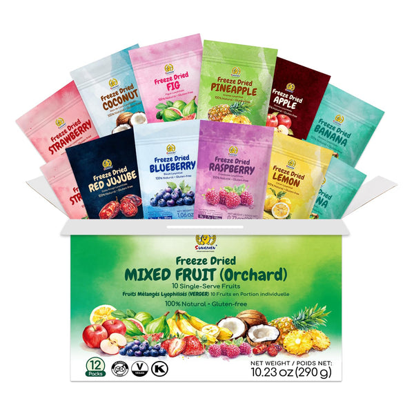 SUNGIVEN Mixed Freeze-Dried Fruit, Variety Pack of 12 Bag, Health Snack, Freeze Dried