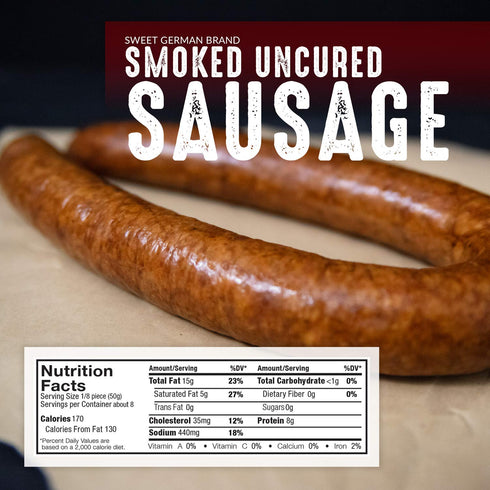 (4 Pack, 14oz Pedersons Farms, Sweet German Smoked Uncured Rope Pork Sausage, Use/Freeze) Fully Cooked, No Nitrates