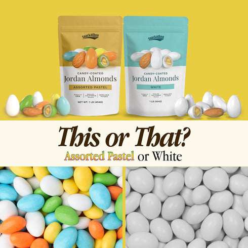 1 LB Snackathon Jordan Almonds, Assorted Pastel Candy-Coated Almonds, Resealable Bag, Made in USA, Bulk Italian