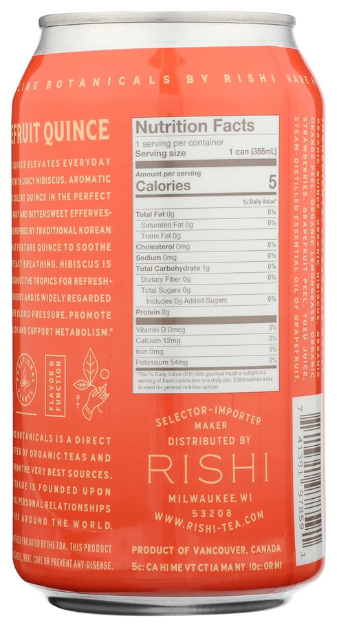 12 (Pack 12) Rishi Tea Grapefruit Quince Sparkling Beverage, Gluten Free, Non GMO, Fluid Ounce