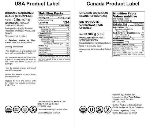 2 Food to Live Organic Garbanzo Beans, Pounds Dried Chickpeas, Non-GMO, Kosher, Raw, Sproutable, Bulk