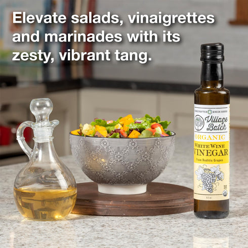 8.5oz (Pack 1) (8.5oz Village Batch Organic White Wine Vinegar Bottle of Smooth and Crisp Grape Vinegar from Aigaleia