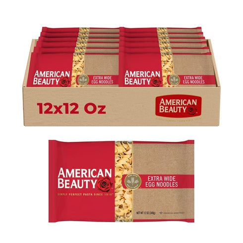 American Beauty Extra Wide Egg Noodle, 12-Pack (12 oz Each) for Stroganoff,