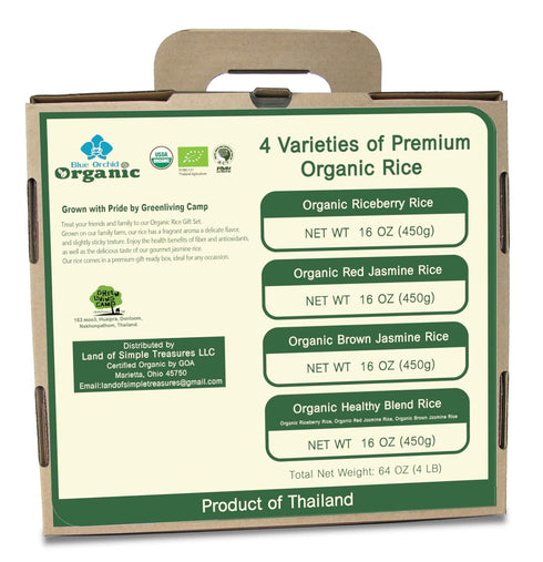 Set 4 4 LB Organic Thai Jasmine Rice Gift - Kinds of Rice - Brown Jasmine - Red Jasmine - Black Jasmine Riceberry